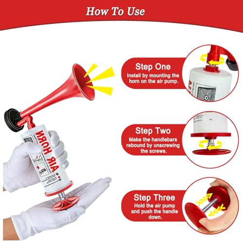 Rongrongago Airhorn Druckluft Hupe, 118 dB Air Horn, Handgerät Fanfare Druckluft, Fanfare Luftdruck für Fußball, Stadien, Boote und Partystimmung (Rot)