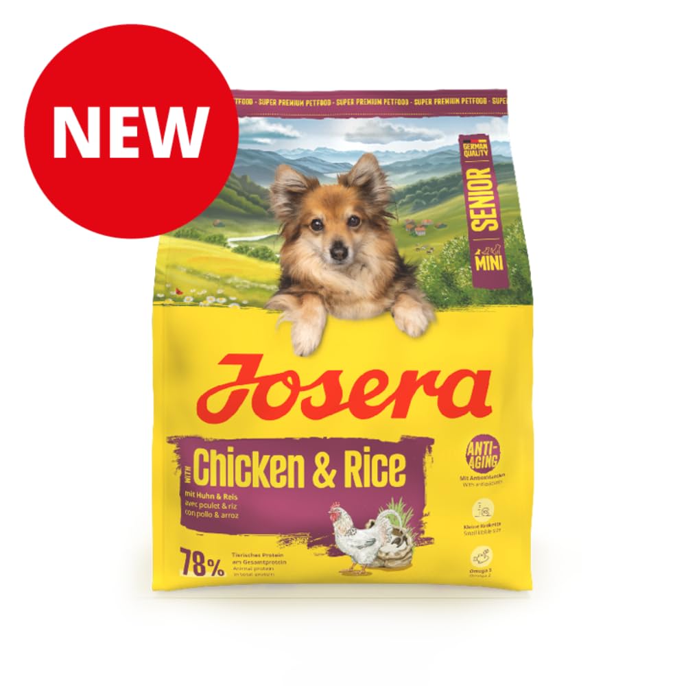 JOSERA Mini Senior (3 x 3 kg) | Premium Trockenfutter für ausgewachsene ältere Hunde Kleiner Rassen | Huhn & Reis | Anti-Aging & Nierenentlastung | Extrakleine Kroketten | glutenfrei | 3er Pack
