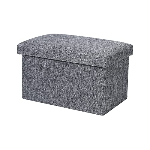 BoxedHome Storage Ottoman Foot Rest Stool with Thicker Foam Padded Seat. Linen Footstool Storage Bench, 350 lbs Folding Bench Small Ottoman for Living Room, Bedroom, Coffee Table, Gray