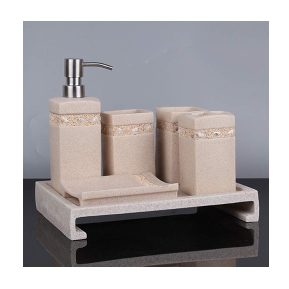Estilo Moderno Juego de Accesorios de Baño de Resina Conjunto de Baño con Porta Cepillo de Dientes, 2 Tazas, Dispensador de Jabón Líquido, Jabonera, Arena Creativa,with Reverse Tray