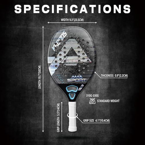 AMA SPORT Beach Tennis Racket 3K Carbon Fiber with EVA Foam Core Professional Carbon Beach Tennis Paddle for Advanced Players (Blue)