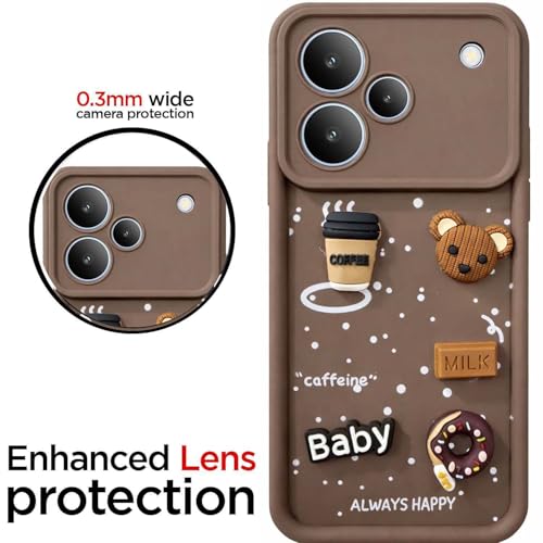 Image of Bintage Ball Bear| Donut| Milk Cake| Baby| Coffee Rubber Case Full Body & Camera Protection Back Cover Compatible for Realme P4 Pro 5G (6.8 Inch) - Brown