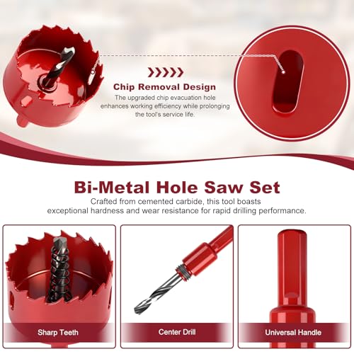 Idong 13PCS Bi-Metal Hole Saw Sets with Arbor and Pilot Bit, 18mm-75mm Hole Cutter Set, Drill Bit for Cutting Wood, Plywood, Plastic, Drywall, Thin Metal Sheet, Ideal for DIY Projects & Workshop Tasks - Image 3