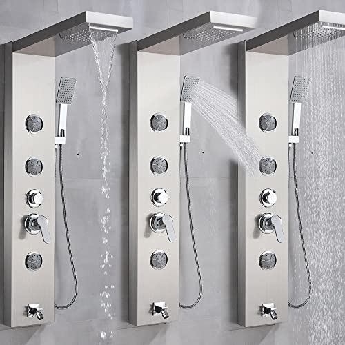 Columna de Ducha Panel de Acero Inoxidable LED sistema de ducha mezcladora con boquillas de masaje y cascada Acabado cepillado miniatura 6