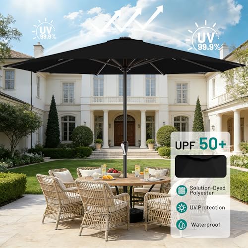Image of AreShark 12 FT Patio Umbrella for Outdoor, Outdoor Table Umbrella with Crank, Outdoor Patio Umbrellas with 8 Sturdy Ribs, Patio Umbrellas for Market, Garden, Pool (Black)