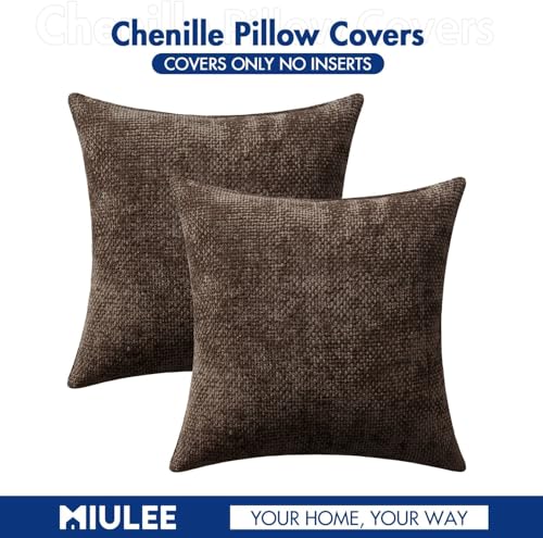 Image of MIULEE Pack of 2 Couch Throw Pillow Covers 22x22 Inch Neutral Dark Brown Boho Accent Decorative Pillow Covers Soft Chenille Farmhouse Cushion Covers for Home Decor Bed Sofa Living Room
