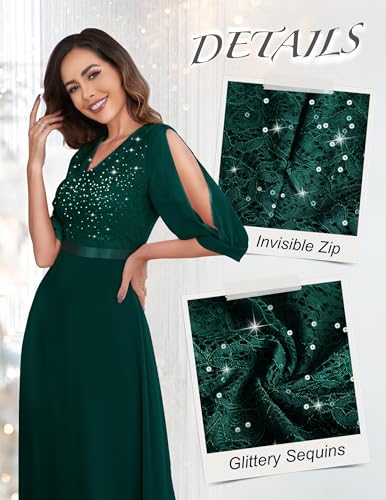 Image of Wedtrend Women's Sequin Dresses Sparkly Glitter Dress Split Sleeves Formal Dresses Maxi Evening Dress