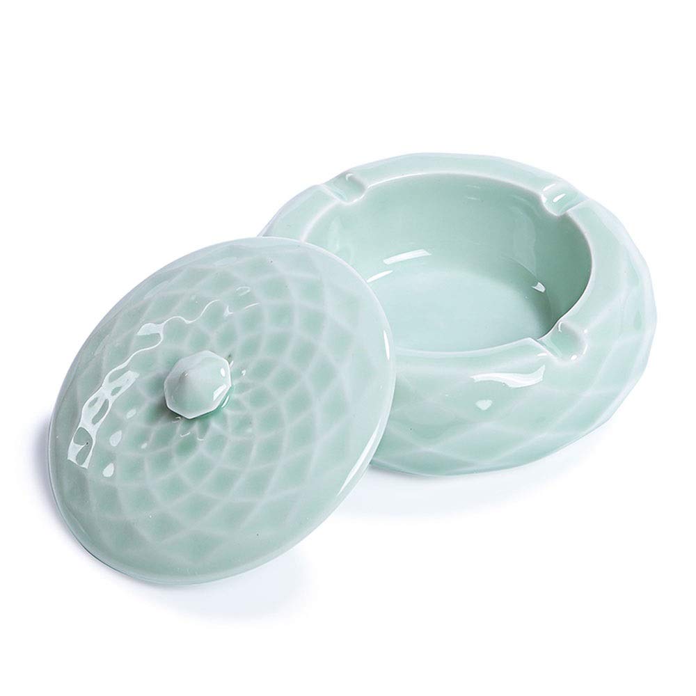 ZA Retro Ceramic Ashtray with Lid, Cigarette Ashtray for Indoor or Outdoor Use, Windproof, Ash Holder for Smokers, Desktop Smoking Ash Tray for Home Living Room Office Hotel, Great Gift for Men