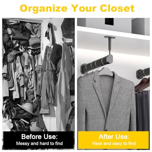 Image of HASTHIP Wardrobe Hanger Rod - 11.8'' Aluminum Closet Hanger Rod, Under Wardrobe Shelf Clothes Hang Rods, Adjustable Spacing Design, with Pre-punched Mounting Plates & Screws