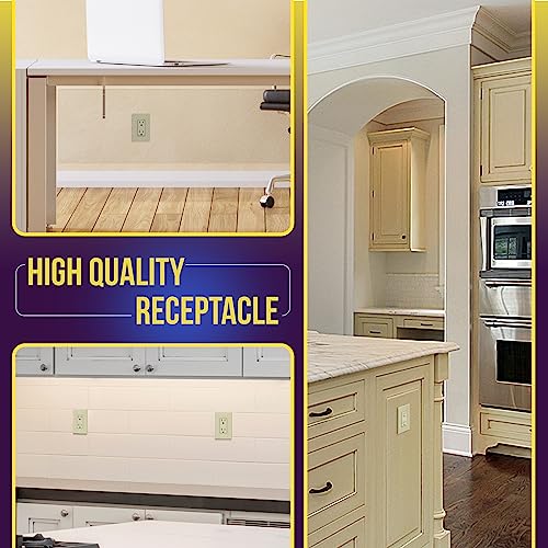 Image of ENERLITES Decorator Receptacle Outlet, Tamper-Resistant, Gloss Finish, Residential Grade, 3-Wire, Self-Grounding, 2-Pole, 15A 125V, UL Listed, 61501-TR-I-10PCS, Ivory (10 Pack)