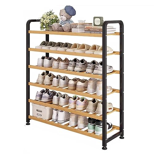 Organisateur de rangement de chaussures en bambou à 6 niveaux pour couloir et salle de bain 60cm
