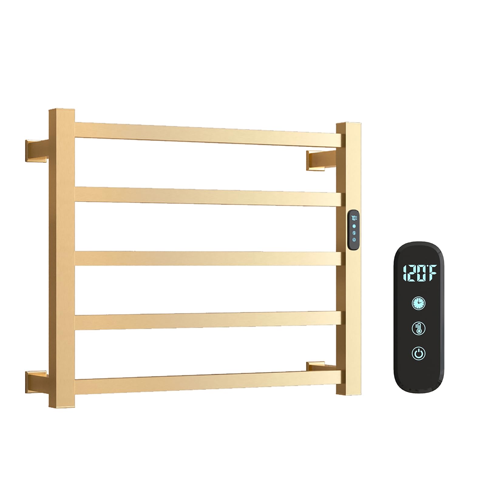 Luxury Heated Towel Rack Wall Mounted Towel Warmers, 5 Bars Towel Warmer Rack for Bathroom with Timer & Temperature Multi-Level Adjustable, Hardwired and Plug-in Compatible (Brushed Gold)