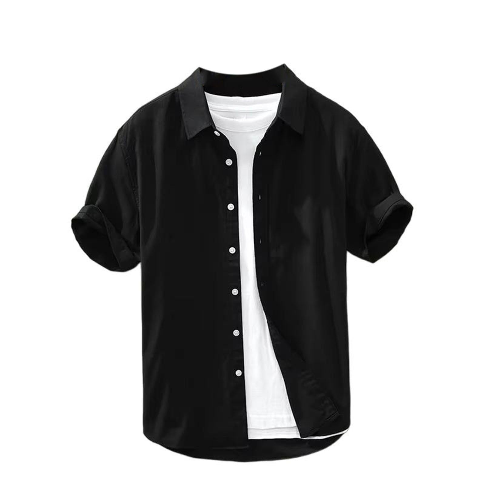 Camicetta Leggera da Uomo abbottonata con Colletto abbattuto, Top Casual per Abbigliamento Quotidiano Estivo