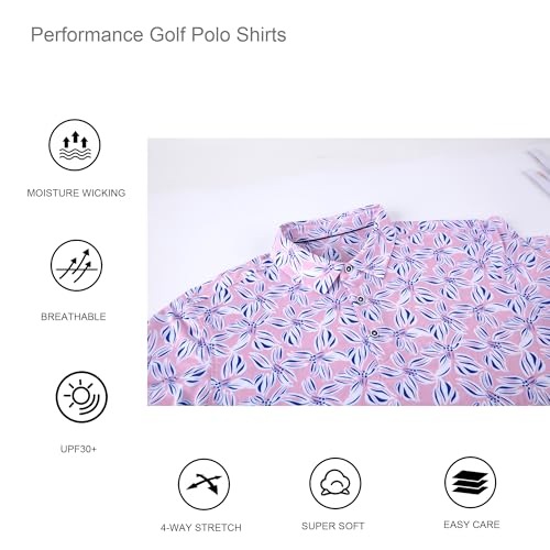 Alex Vando Mens Hawaiian Golf Shirt Moisture Wicking Digital Print Golf Shirts for Men
