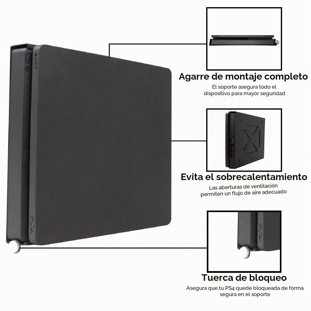 HumanCentric Soporte PS4 para PS4 Slim + 2 Soportes para Mando, Montaje en la Pared o en la Parte Posterior del televisor