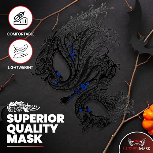 Image of Metal Filigree Masquerade Mask for Women - Swan Style Mask with Rhinestones for Mardi Gras, Prom, Halloween & Venetian Party