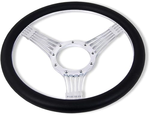 Miniatura 4 de DEMOTOR PERFORMANCE Volante Billet cromado de 14 pulgadas y columna manual de 32 pulgadas GM con adaptador sin llave y botón de bocina