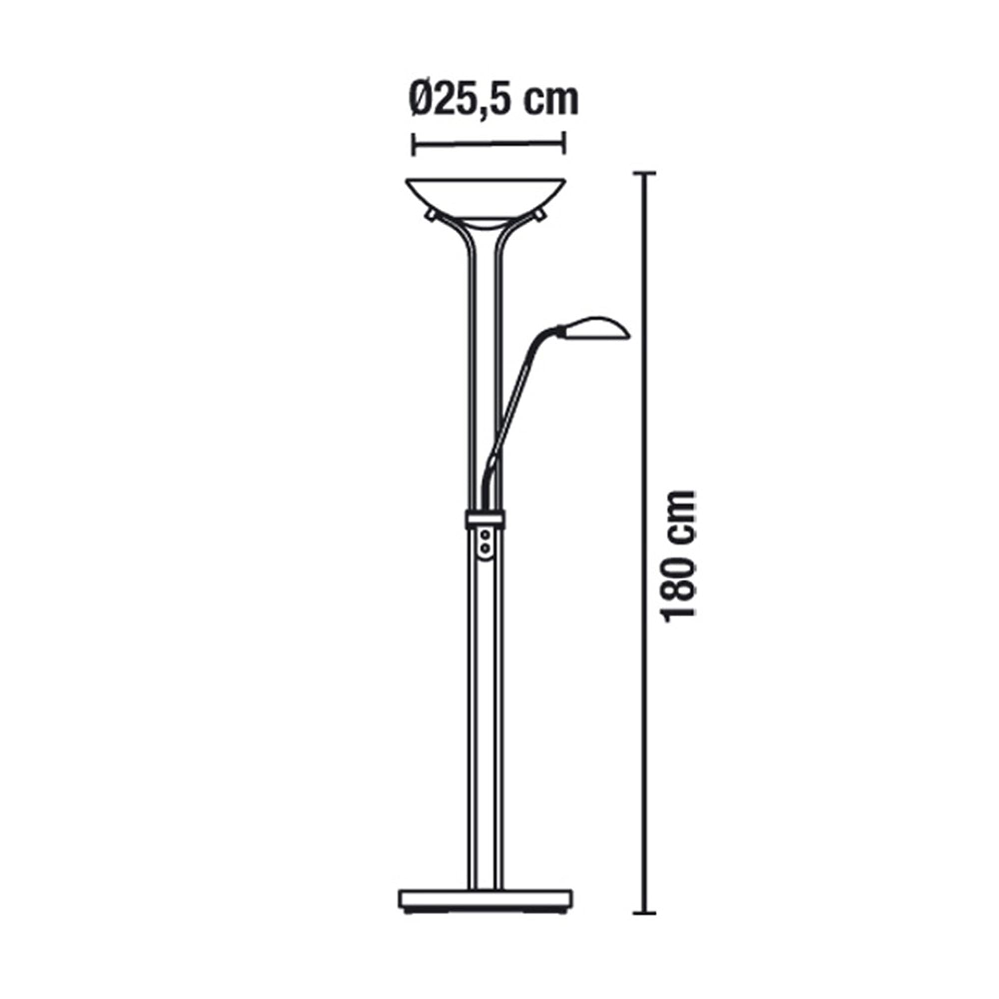 wonderlamp Lámpara de pie LED Olimpia color Níquel (18W+5W). Brazo flexible para lectura, Luz regulable.