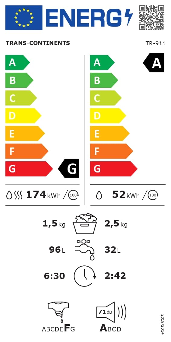 Trans‑Continents UNIK TR‑911 Mini‑Wash 2.5 kg – Machine à laver + Séchante murale ultra‑compacte pour camping‑car, caravane, bateau & studio • 12 programmes (Blanc Eclipse)
