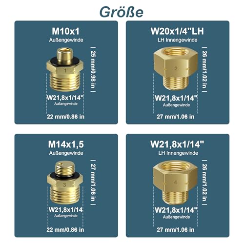 DACKZZM Gasflaschen Adapter Set Zum Anschluss von Druckreglern an ausländischen Gasflaschen, Gas Adapter Gasflaschen Adapter Europa Gasanschluss Adapter aus Messing, Gas Adapter Set Europa