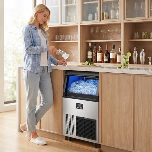 Image of Coolake Commercial Ice Maker Machine, 200Lbs /Day Under Counter Ice Maker with 55 Lbs Storage, Stainless Steel Freestanding Built-in Outdoor Ice Machine with Water Filter for Home Bar Cafe Garage
