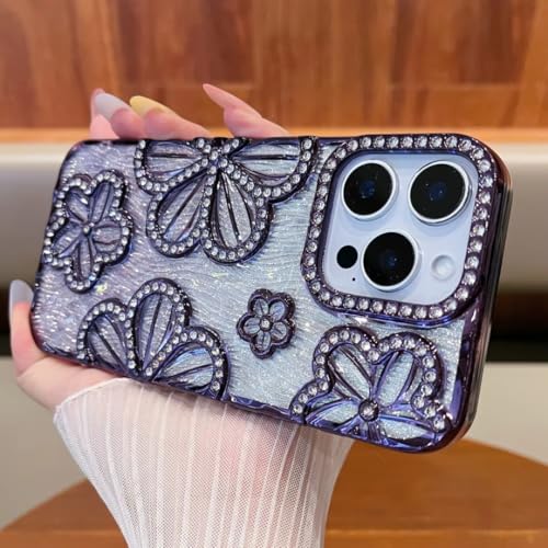 Coque iPhone 12 Pro Max anti-choc plaquée et pailletée à vagues florales