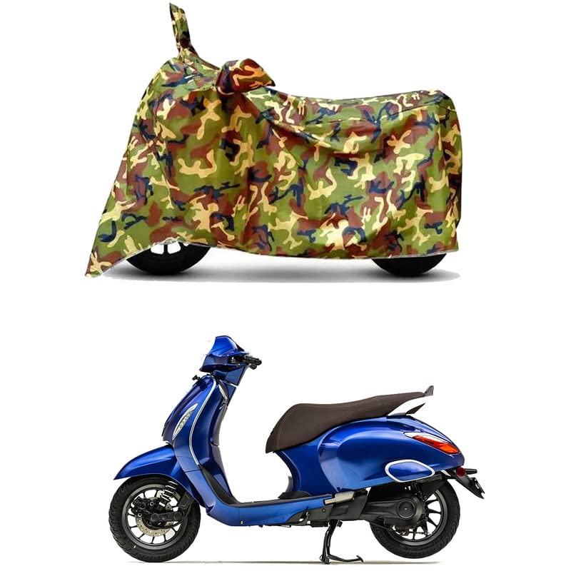 Image of Waterproof 100% PVC Coated Full Bike Scooty Two Wheeler Body Cover Compatible for Bajaj Chetak /UV-Rays /Heat Protection /Birds Dropping /Scratchproof /Dust Proof /All Varients[6X6 Jungle Print]