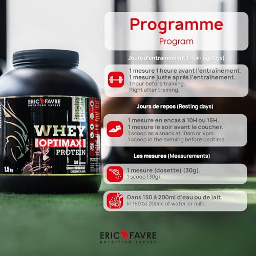 WHEY OPTIMAX PROTEIN +74% Protéines Bi-sources: WPC + Protéine Brevetée, 17g BCAA, 11g Glutamine, Peu Sucrée et Onctueuse |Idéal pour la Prise de Masse Musculaire| Vanille 500g - Eric Favre – Image 6