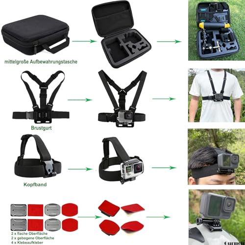 Gurmoir Zubehör Kit für Gopro 13/12/11/10/9/Osmo Action 5 pro/4/3/Insta 360 X5/X4/X3 und mehr Action Kamera, Fahrradlenkerhalterung/Hutclip/Helm Halterung Kit für Gopro/Osmo Action/Insta 360(DT18)