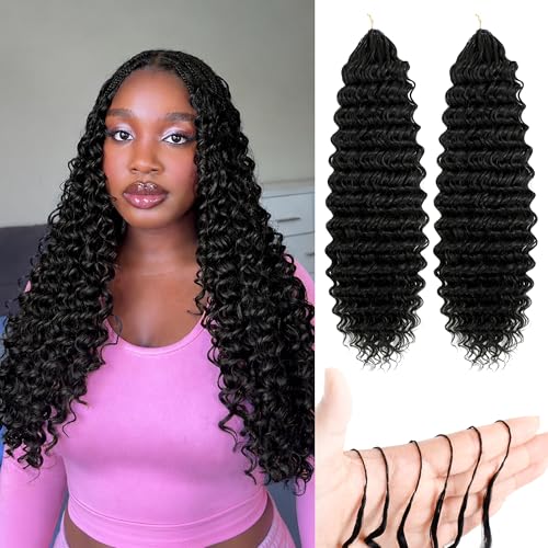 BLL Miracle Knots Crochet Hair For Black Women 14 Inch 150g Feather Human Hair Blend Pre-Separated Deep Wave Crochet Braids Invisible Miracle Knots Twist Hair Extensions (1B 100 Strands)