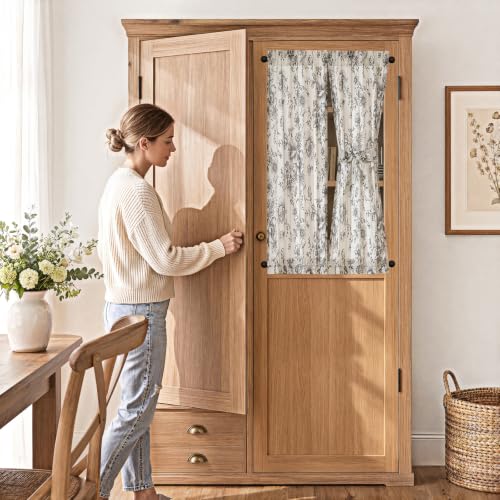 Image of jinchan Floral Sidelight Curtains for Front Door, 26x40, 2 Panels | 25% linen blend, black floral print, light filtering, rod pocket, tiebacks, washable, for front door sidelights