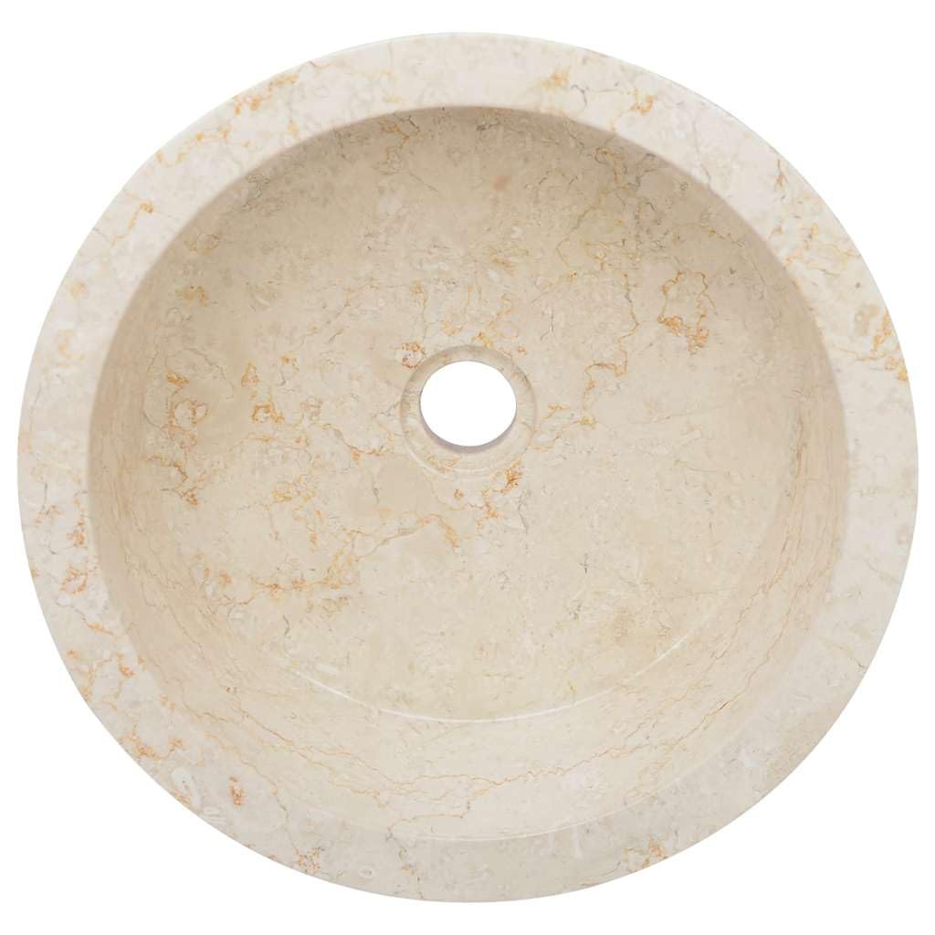 Lavabo de mármol hecho a mano, color crema, diámetro 40 x 15 cm, accesorio para baño, lavadero e inodoro de invitados, redondo con orificio de drenaje de 4,5 cm