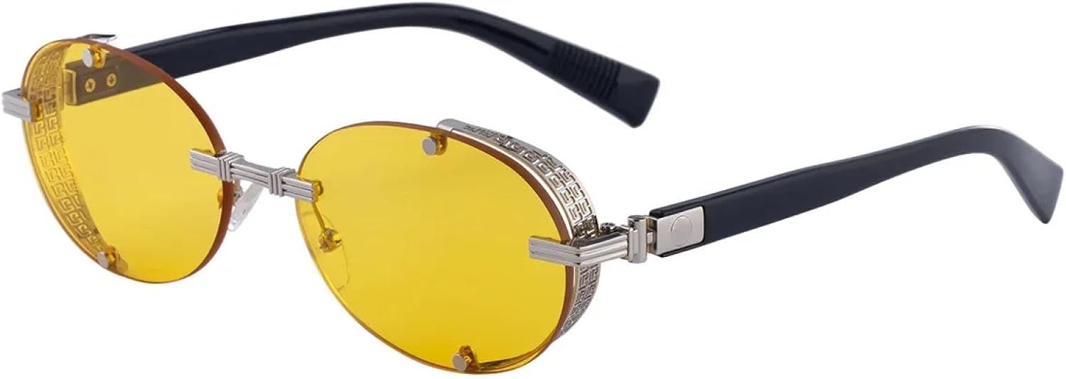 Sunglasses Uv400 Protection | Steampunk Rivet Oval Punk Metal | Women Men for Outdoor Sports & Driving