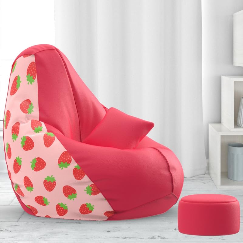 Biggie Bean Bag Cover 4XL Evergreen Classics Bean Bag-Loud Prints-Soft Landings-Styled with Free Cushion & Footrest (Matching Color : Printed Strawberry - H - Pink White)-image-11