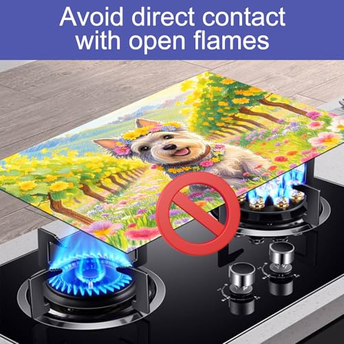 Image of HOMETITUTE Spring Stove Top Cover 28x20 Floral Schnauzer Heat Resistant