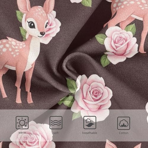 Cute Pink Deers Pink Roses Floral Girl Panties Cute Toddler Girls Underwear Cotton Fun Print Briefs Undies Kids 2t3