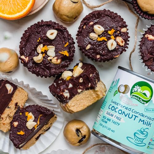 Nature’s Charm eingedickte, gesüßte Kokosnussmilch ohne Zucker – Vegane Kondensmilch – Ideal für Desserts und zum Backen – 6 x 320 g