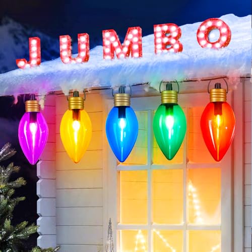 11Feet 5 LED Super Jumbo Christmas String Lights or Pathway Marker Lights Outdoor Xmas Decorations- Jumbo C9 Hanging Lights Waterproof Lawn Dec for Holiday Home Tree Roof Yard Garden Multicolor