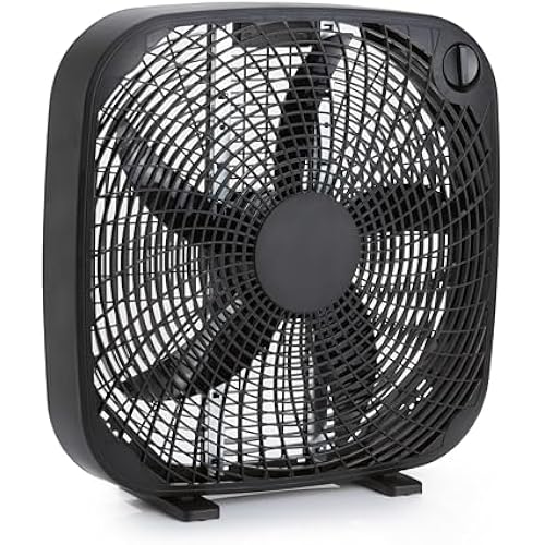 Amazon Basics 3-Speed Box Fan for Bedroom, Portable with Carry Handle, Powerful Airflow, 5 Blades, Lightweight Design, 67 Watts, 20-Inch, Black, 6.8"D x 20.86"W x 21.33"H