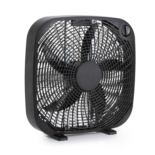 Amazon Basics 20-Inch Box Fan with Powerful Airflow, 3 Speeds, 5 Blades, Lightweight Design, 67 Watts, Black, 6.8 D x 20.86 W x 21.33 H in
