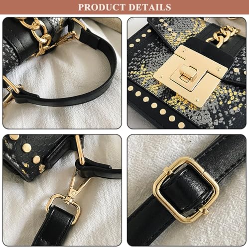 Women's Snake Printed Handbag and Purse PU Leather Flap Stitching Crossbody Shoulder Bag Rivet Top Handle Satchel Bag2