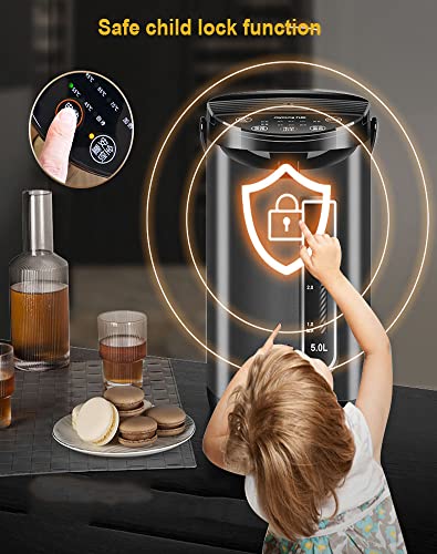 Distributore di acqua calda istantanea con blocco di sicurezza per bambini, 6 impostazioni di temperatura, 3 opzioni di erogazione, base girevole, timer 24 ore e funzione di ri-ebollizione, per uso