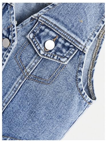 Floerns Girl's Button Down Denim Vest V Neck Sleeveless Asymmetrical Jean Jacket3