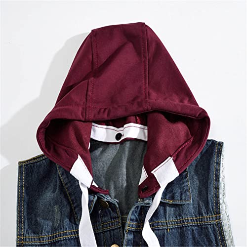 Nzwiluns Hoodies For Men's Distressed Denim Jean Vest Jacket Casual Button Down Trucker Jacket Sleeveless Jean Coat With Hood Blue #TOP3