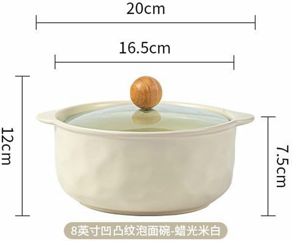 Ceramic glazed ear bowl with cover Nordic fresh personality tableware-off-white