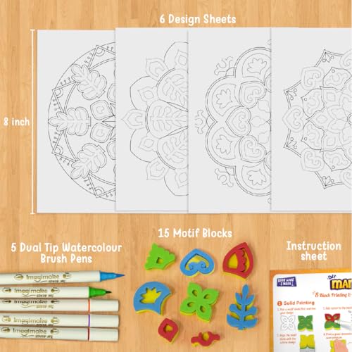 Image of Imagimake DIY Mandala Art Kit for Girls 9-12 | Coloring & Painting Art Kit Set with Water Brush Pen & Stamps | Crafts & Gifts for Kids Age 10-12