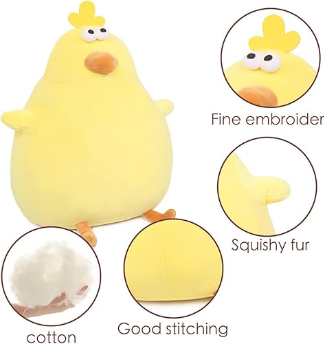 Miniatura 5 de Lindo peluche de pollo gordo de 12 pulgadas, almohada de felpa de pollo encogido gordito, juguete de peluche amarillo suave, divertido muñeco de