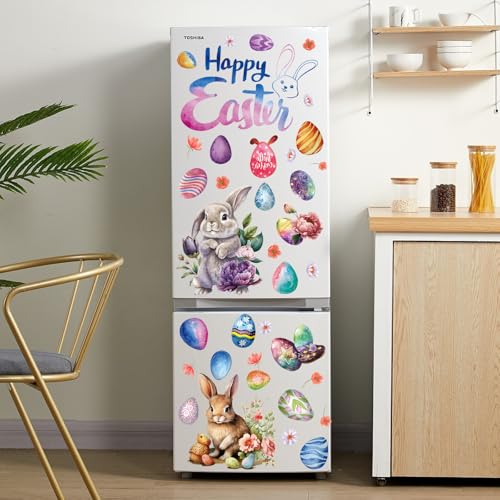 YIHELU Fensterbilder Ostern frühlingsdeko, 56 Pcs fensterbilder frühling, osterdeko fenster Wiederverwendbar Selbstklebend, Fensterdeko mit Ostereier Hasen Küken (Osterdeko-CC)