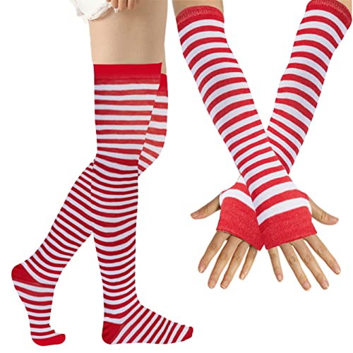 Image of Over Knee Rainbow Thigh High Socks Cosplay Accessories for Women Fashion Wild Long Striped Leg warmers
