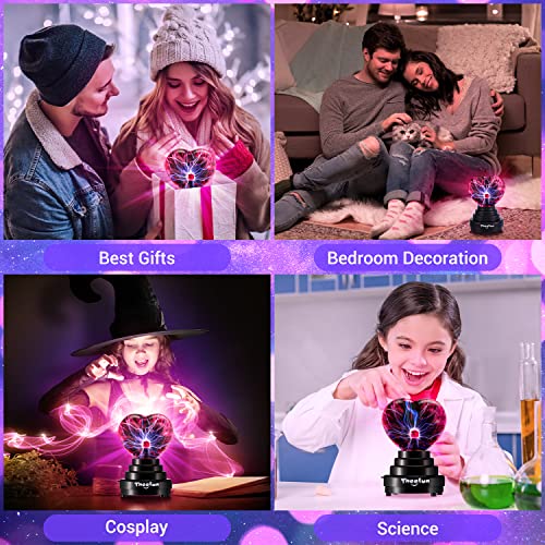 Plasma Ball, Theefun Heart Shaped Plasma Globe Touch Sensitive USB or Battery Powered Plasma Ball Lamp Thunder Lightning Novelty Toys Gifts for Kids Adults Valentine's Day Christmas Decoration